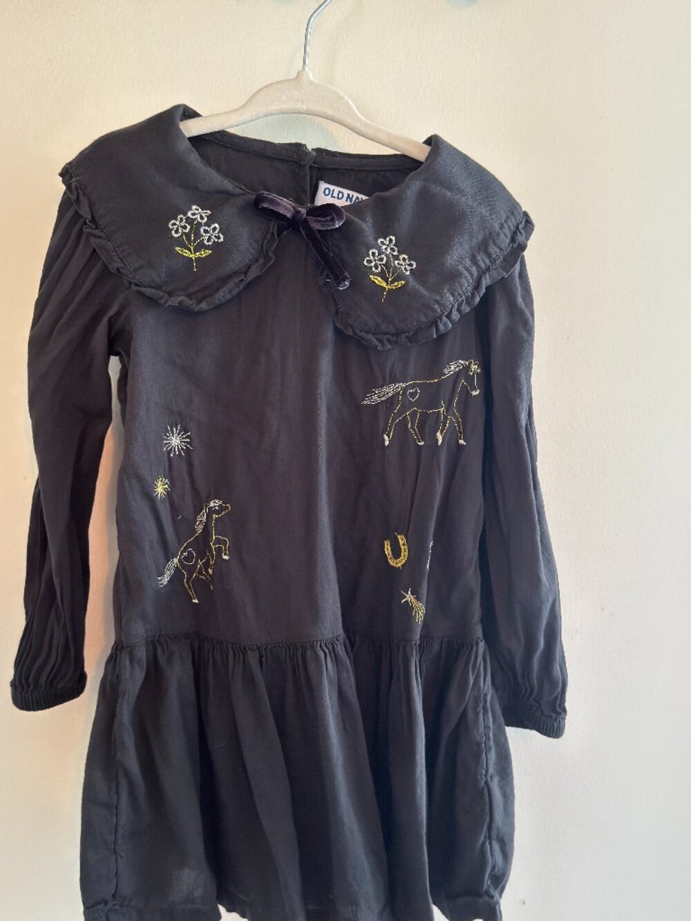Long-Sleeve Embroidered Peter Pan Collared Dress for Toddler Girls